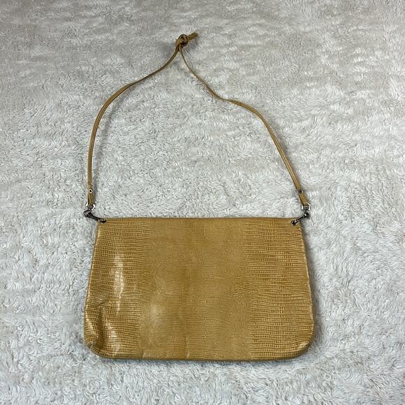 Vintage 80s Mr. M of New York Faux snakeskin yellow envelope shoulder bag purse - Picture 5 of 10